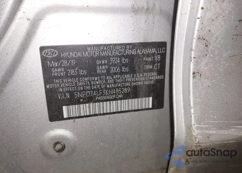 2019 Hyundai Elantra Se z USA, uszkodzony, nr VIN 5NPD74LF3KH485289